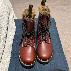 Dr. Martens- Brown Fur-Lined Lace-Up Boots